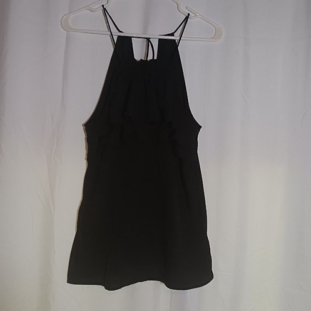 Banana Republic Women's Tank Top Small Black Pullover Tie Back Sleeveless Ruffle